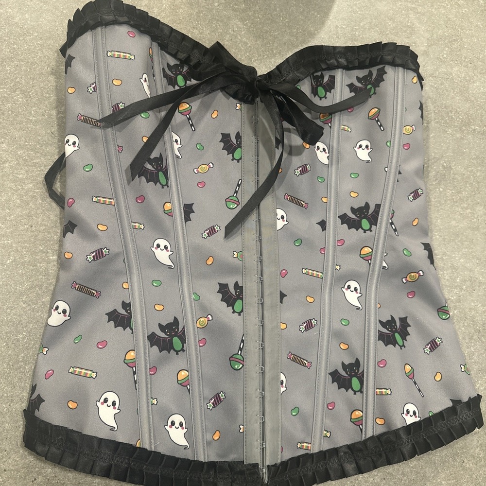Boned Corset Halloween Ghosts And Candy Gray XS Vampire Sexy Goth